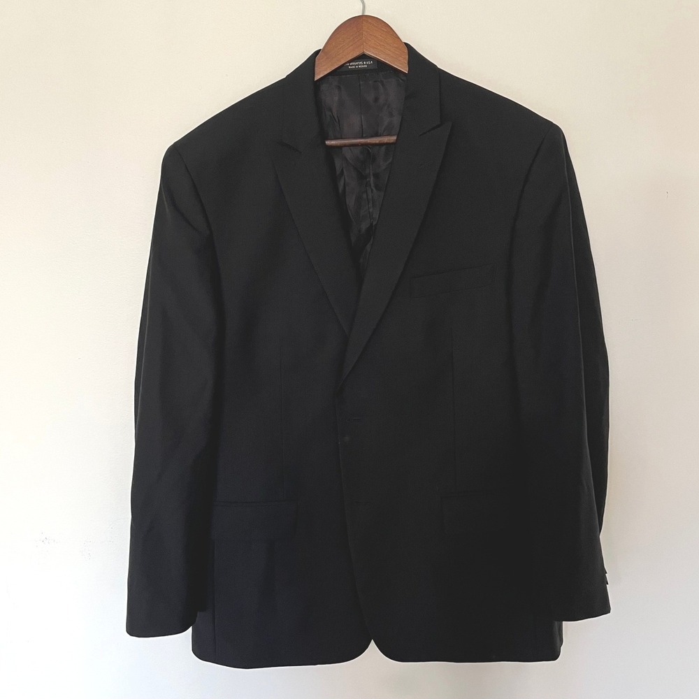 John Varvatos USA Mens Pinstripe Blazer Jacket Premium Tailored Sz 44 Reg Black